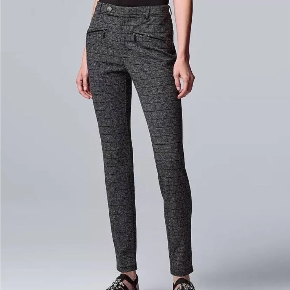 NWT Simply Vera Wang Gray Plaid Women's Skinny High Rise Pants Size XXL
